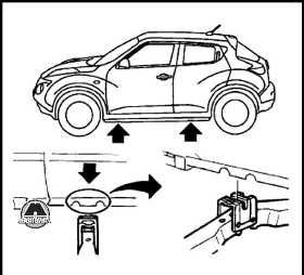 Подъем автомобиля домкратом Nissan Juke