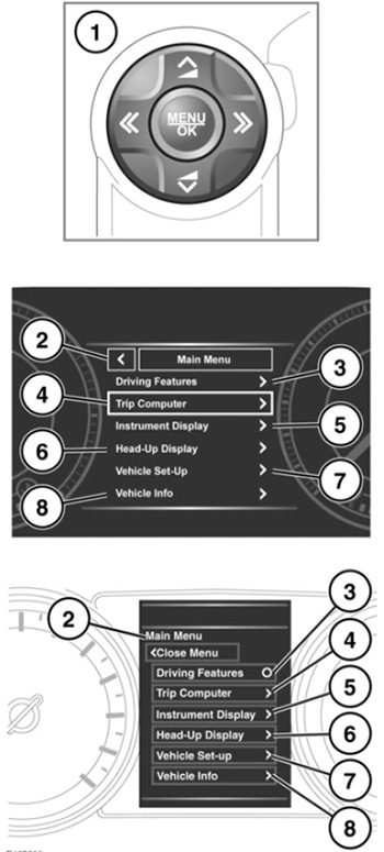 Меню панели приборов Range Rover Sport с 2013 года